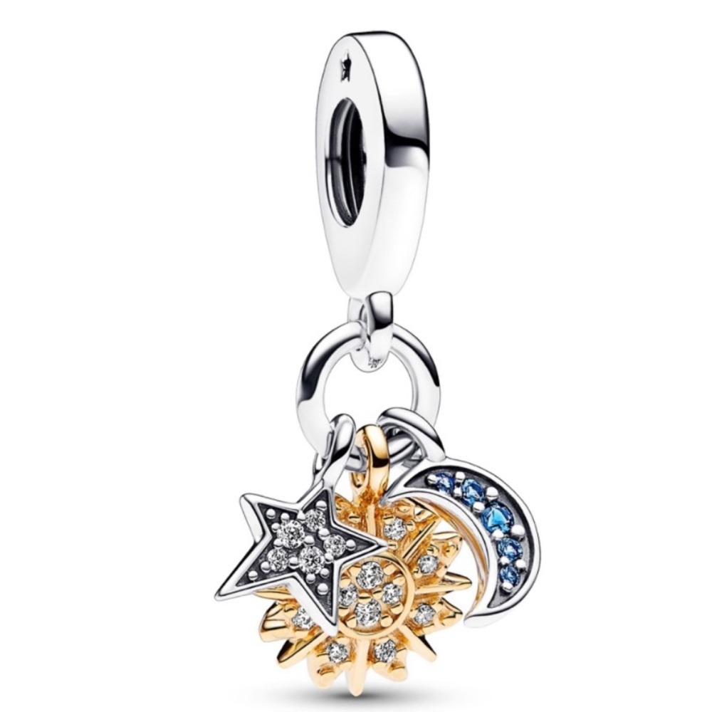 -  Sun, Moon & Star Charm 9.25 Sterling Silver & Paved Crystal